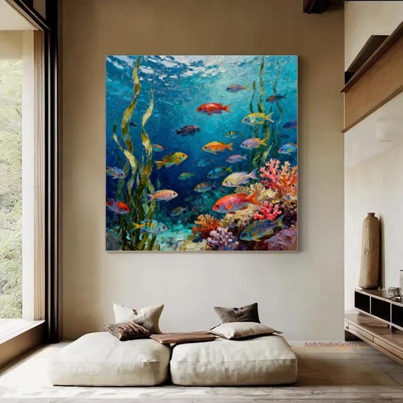 抽象魚 油彩画 【公式通販】