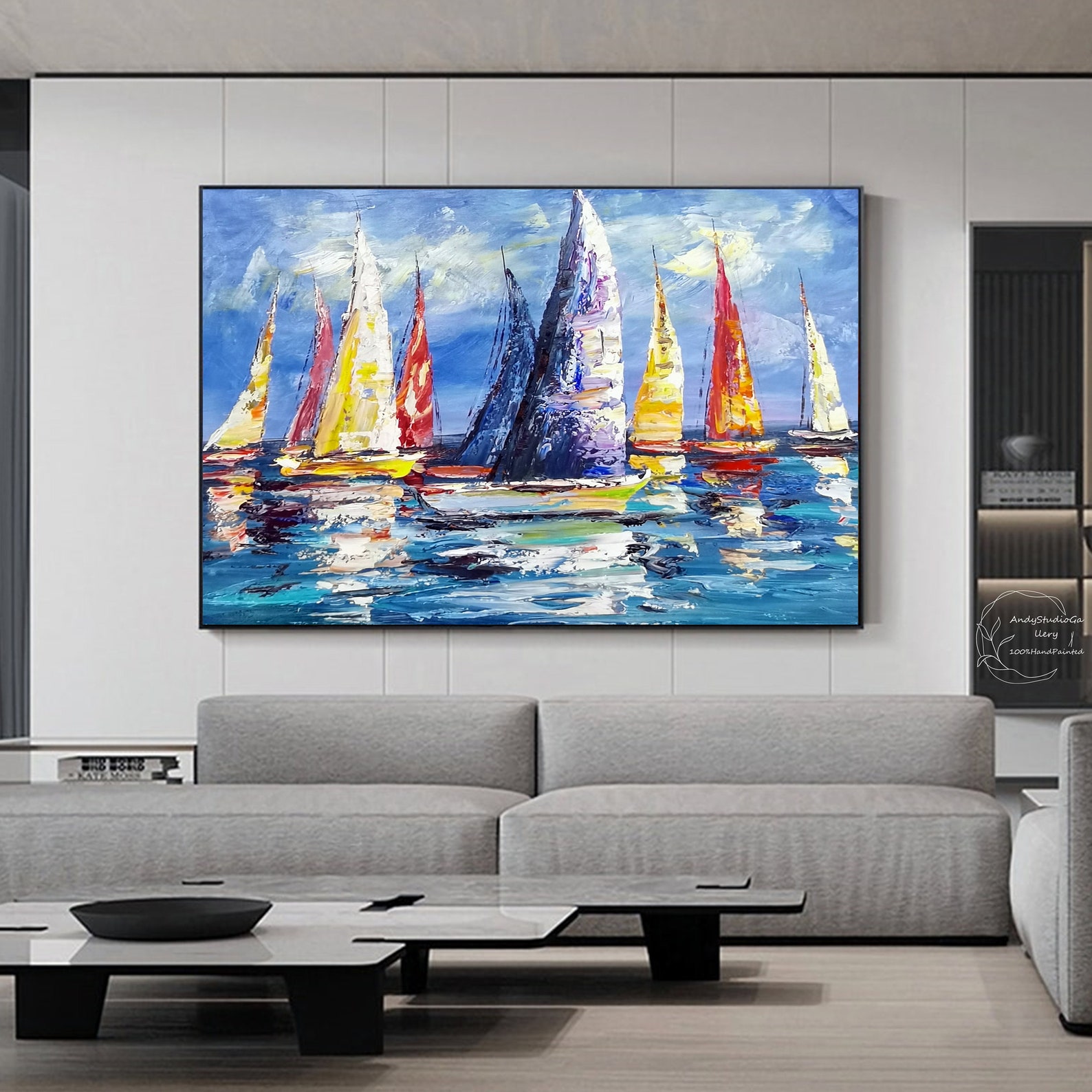 Abstract Nautical Graphics Large Abstract Nautical Sailboat Oil Painting Colorful Abstract ...