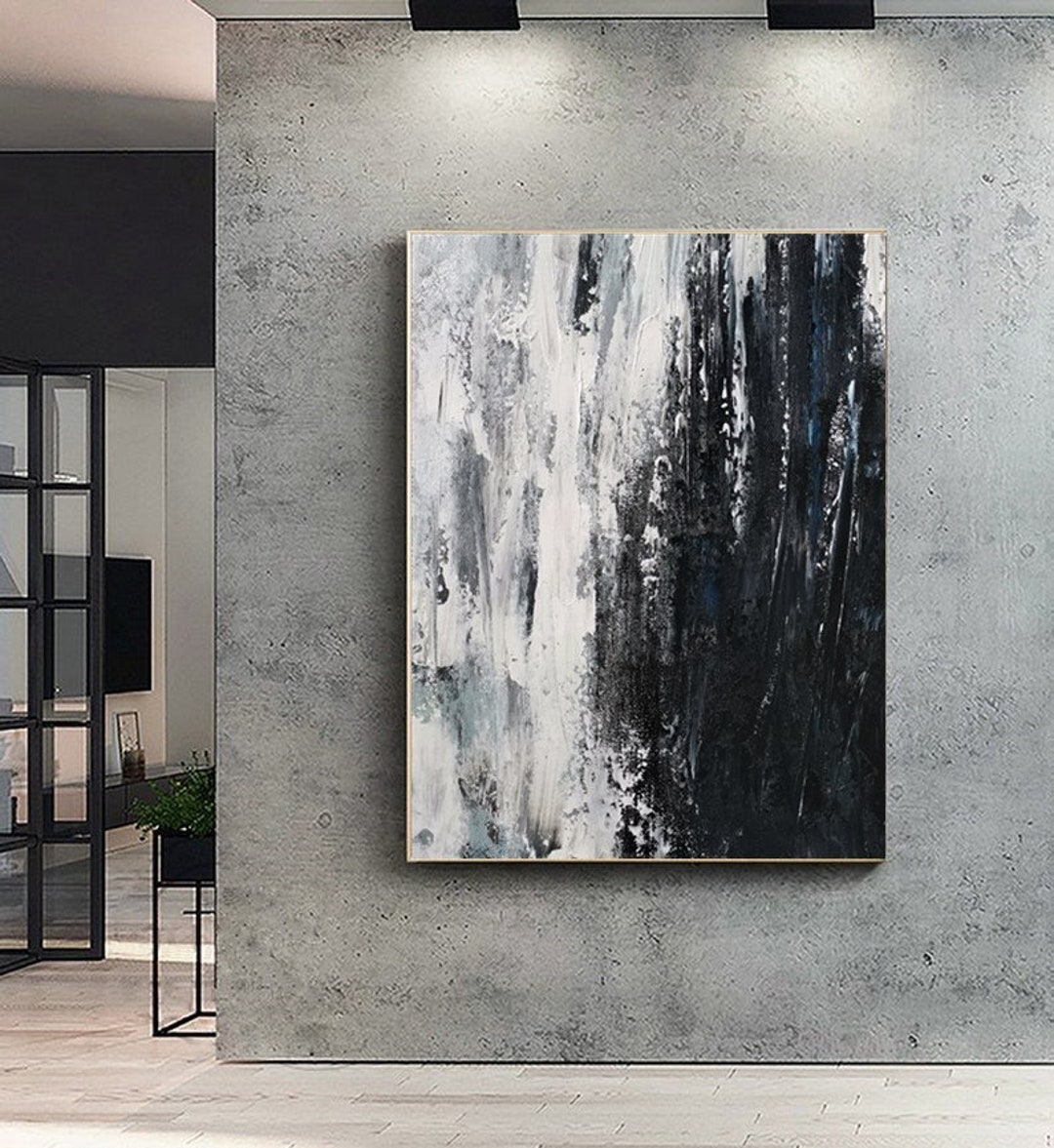 Original Abstract Painting Modern Black and White Oil Painting Large ...