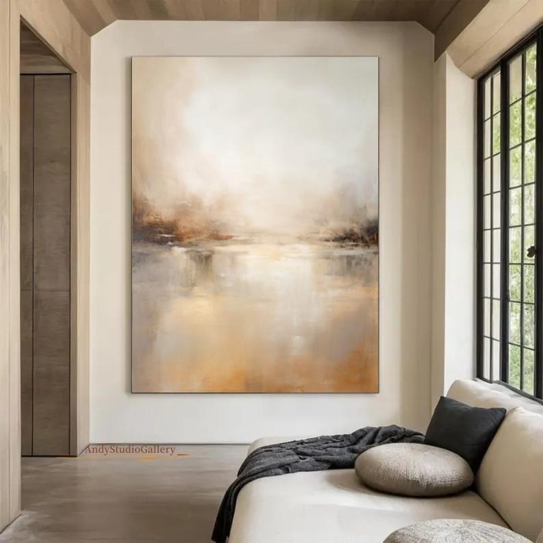 Large Beige Brown Abstract Painting Beige Minimalist Wall Art Modern ...