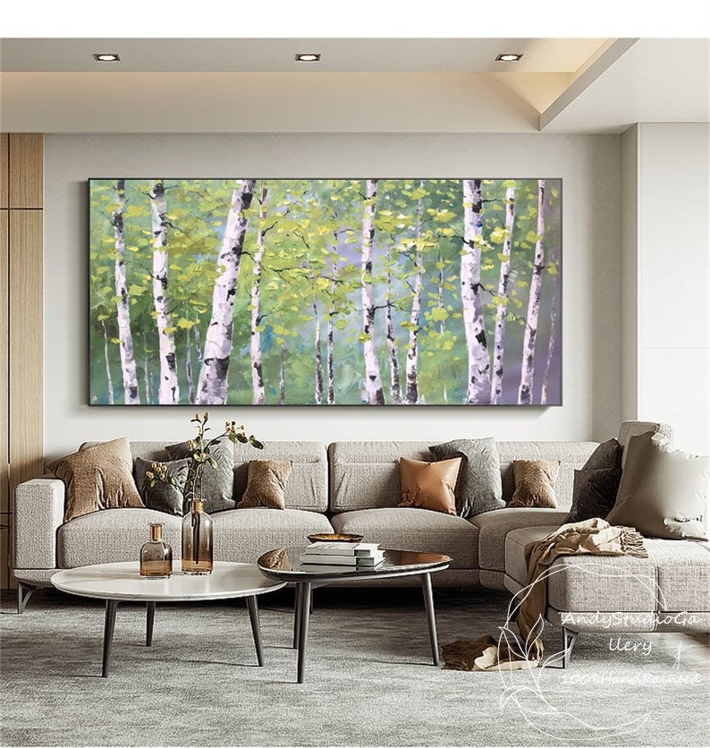 Hand-painted Birch Tree Oil Painting, Aspen Forest Landscape Art - Etsy