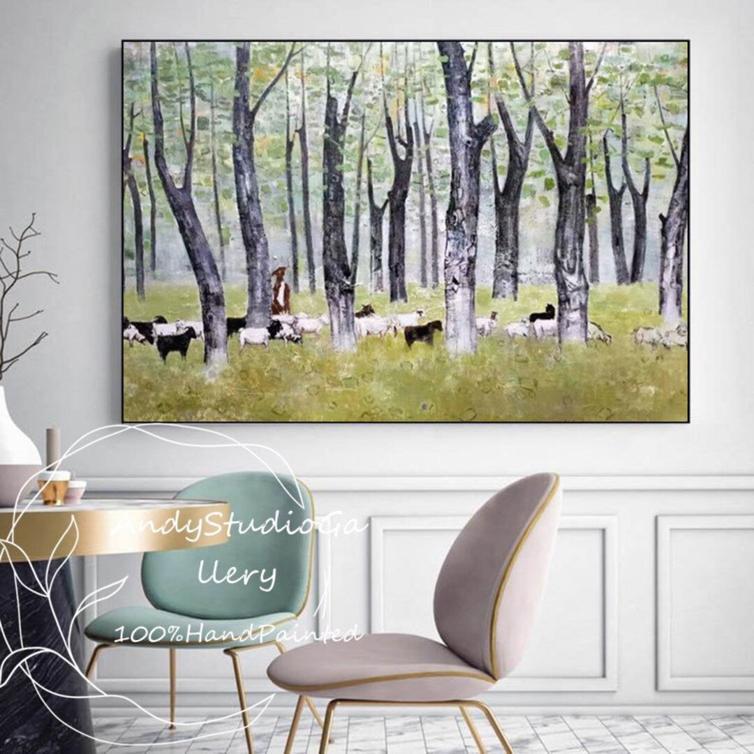 Large Original Forest Oil Painting on Canvas Abstract Textured Tree ...
