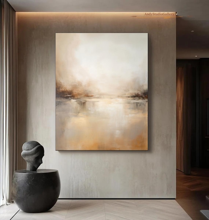 Large Beige Brown Abstract Painting Beige Minimalist Wall Art Modern ...