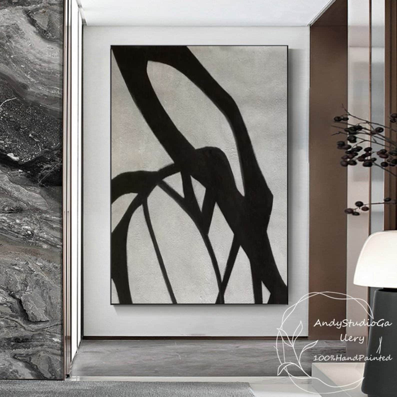 Extra Large Black and Gray Canvas Art Black Abstract Art Black | Etsy