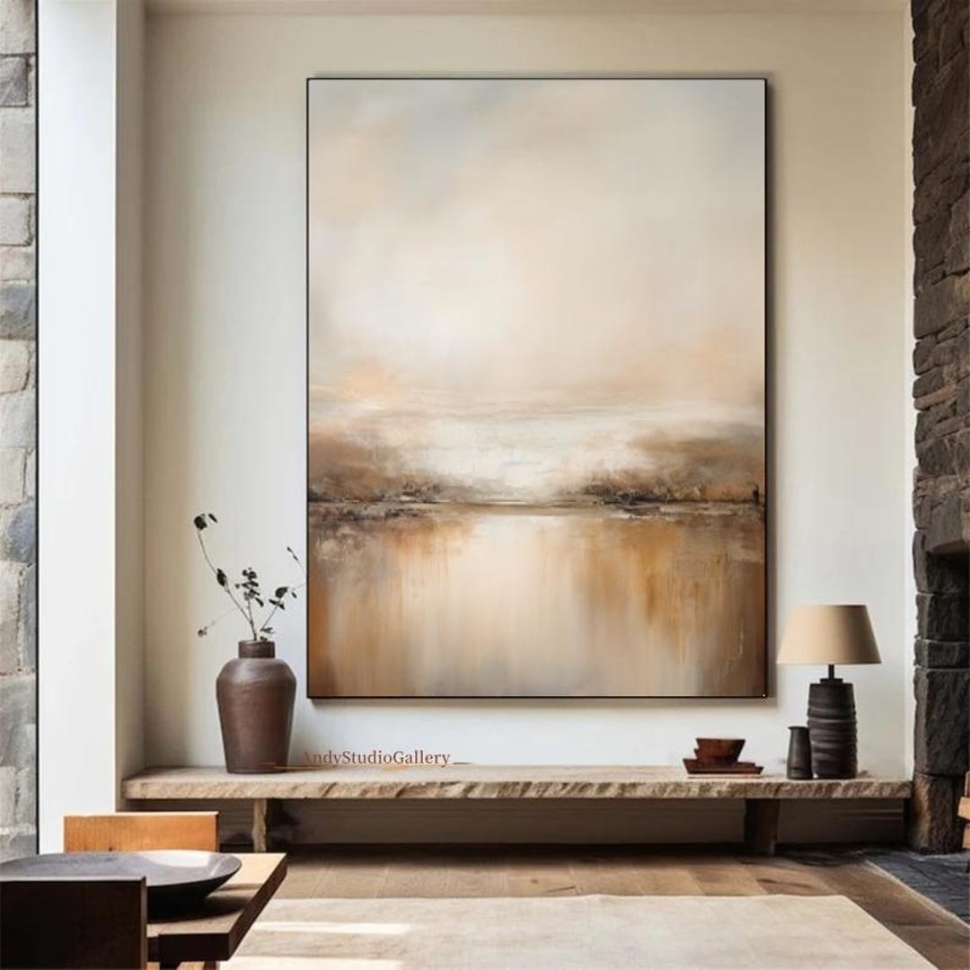 Beige Abstract Wabi Sabi Canvas Painting Minimalist Landscape Wall Art ...