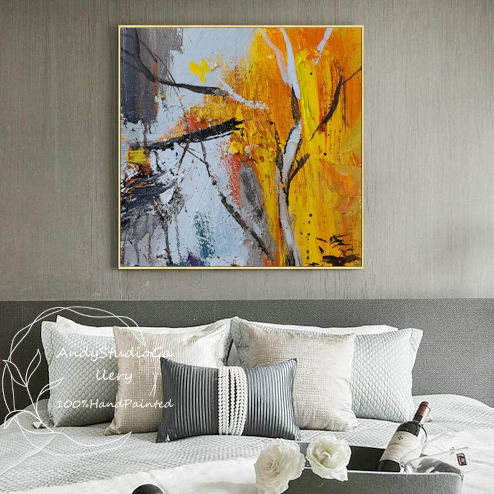 Abstract Yellow Painting Original Large Acrylic Canvas Wall Etsy