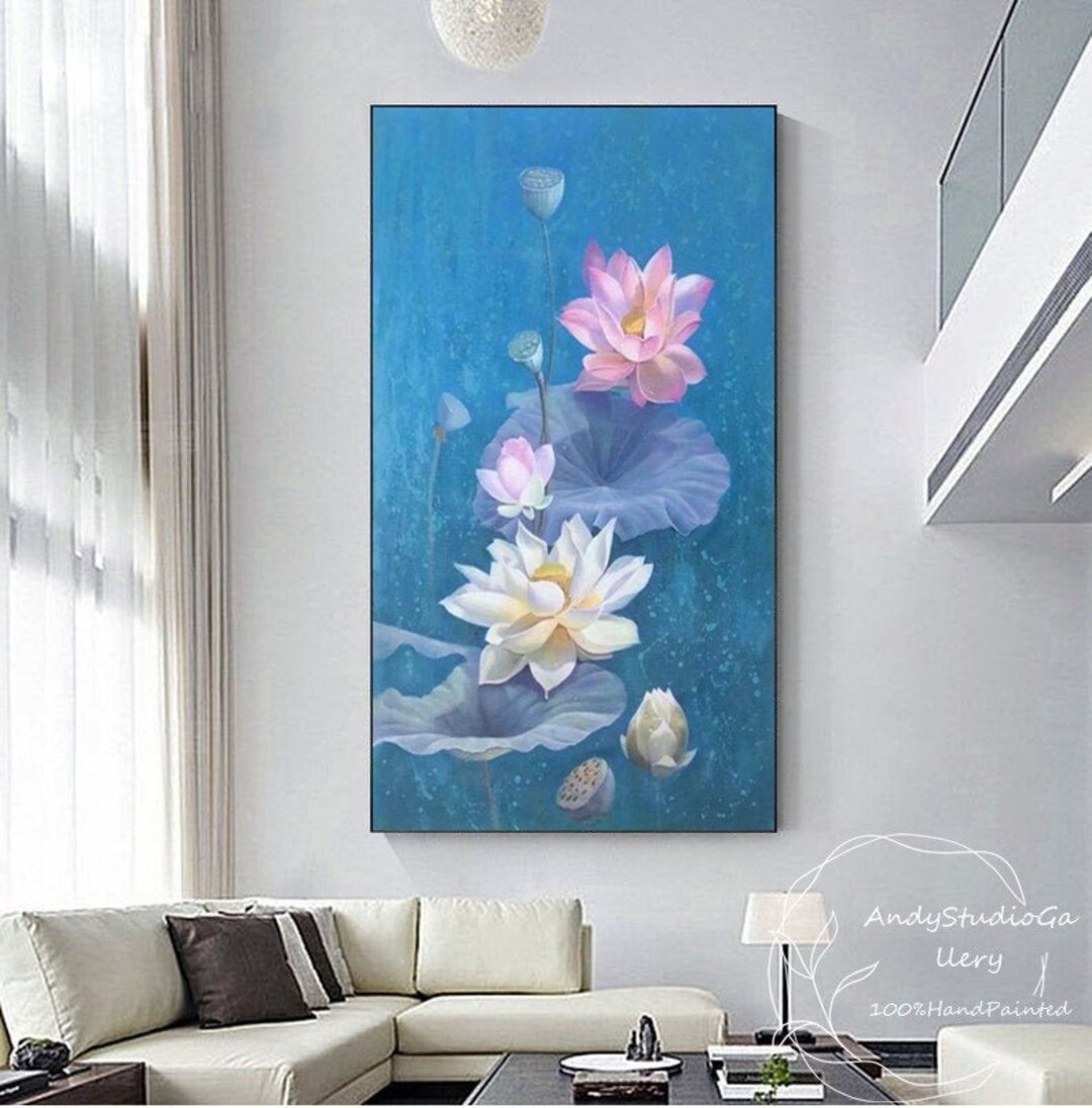 Large Lotus Flower Painting Realistic Lotus Oil Painting Abstract ...