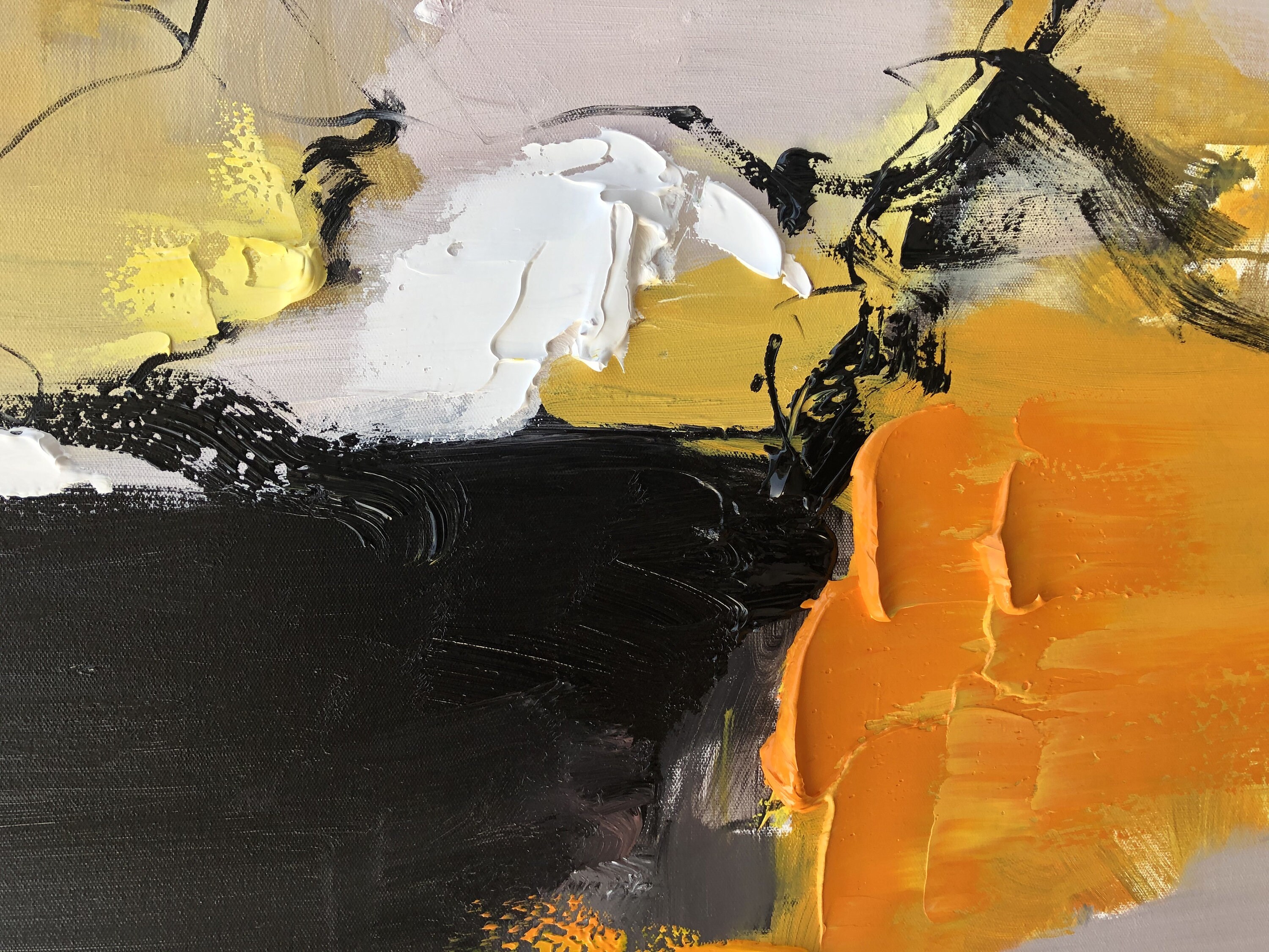 黒と黄色の抽象的なキャンバス油絵、モダンな質感の壁アート - Etsy 日本
