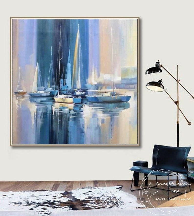 Dropship Handmade Oil Painting Original Nautical Oil Painting On Canvas  Large Wall Art Abstract Colorful Sailboat Painting Sunset Ocean Painting  Living Room Wall Decor to Sell Online at a Lower Price