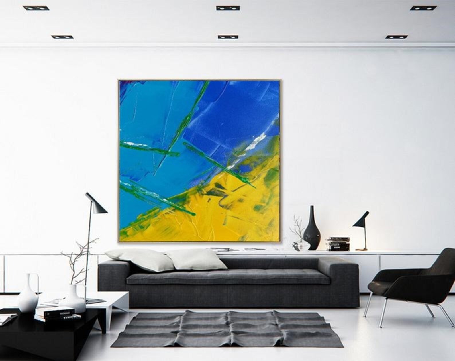 Original Blue Abstract Art Large Yellow Abstract Oil Painting Etsy