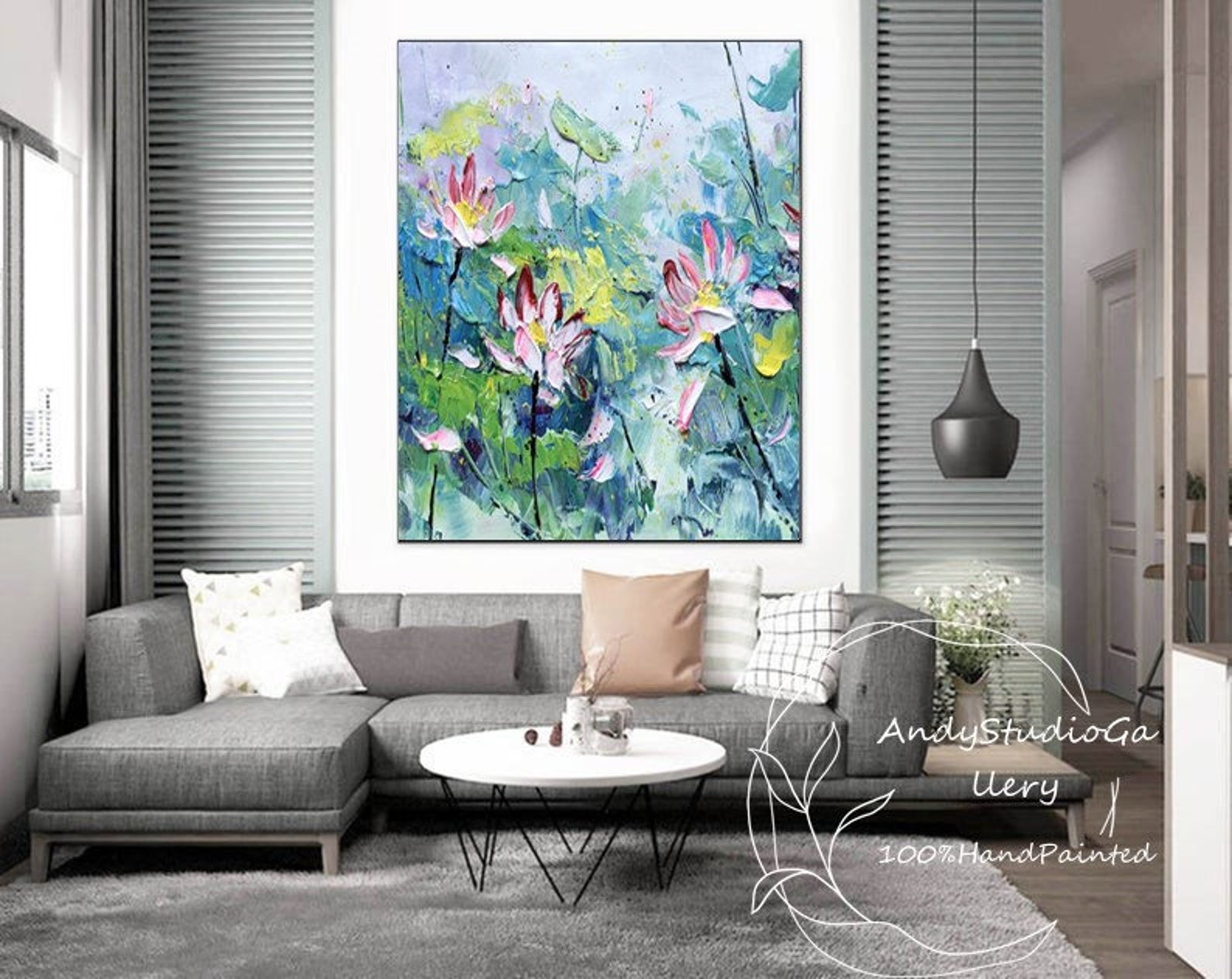 Original Pink Lotus Abstract Painting Large Wall Art Lotus Oil | Etsy