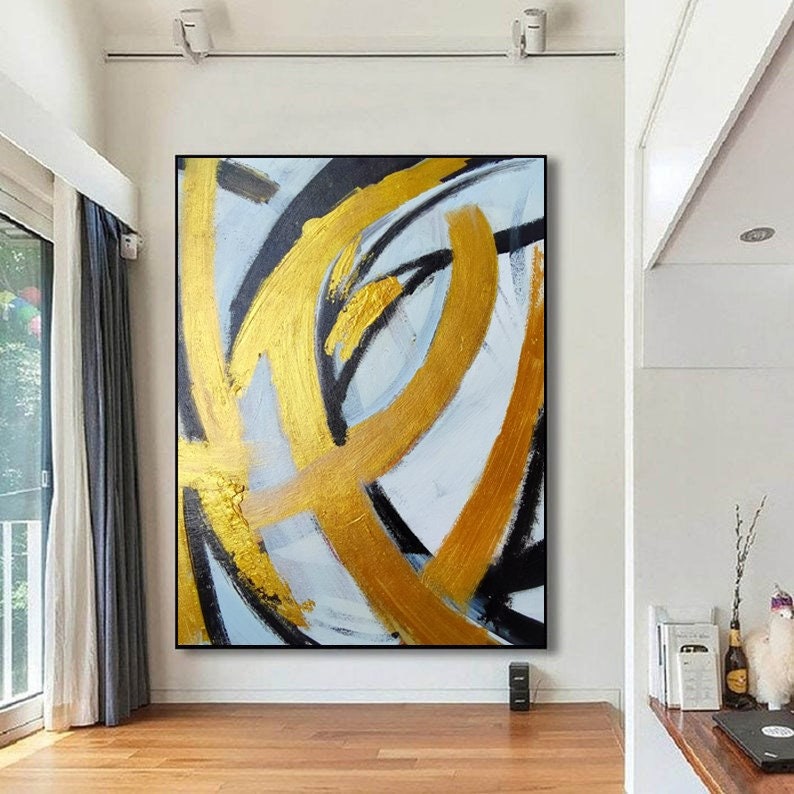Huge Gold Leaf Painting Wall Art Colorful Acrylic Canvas Art Etsy