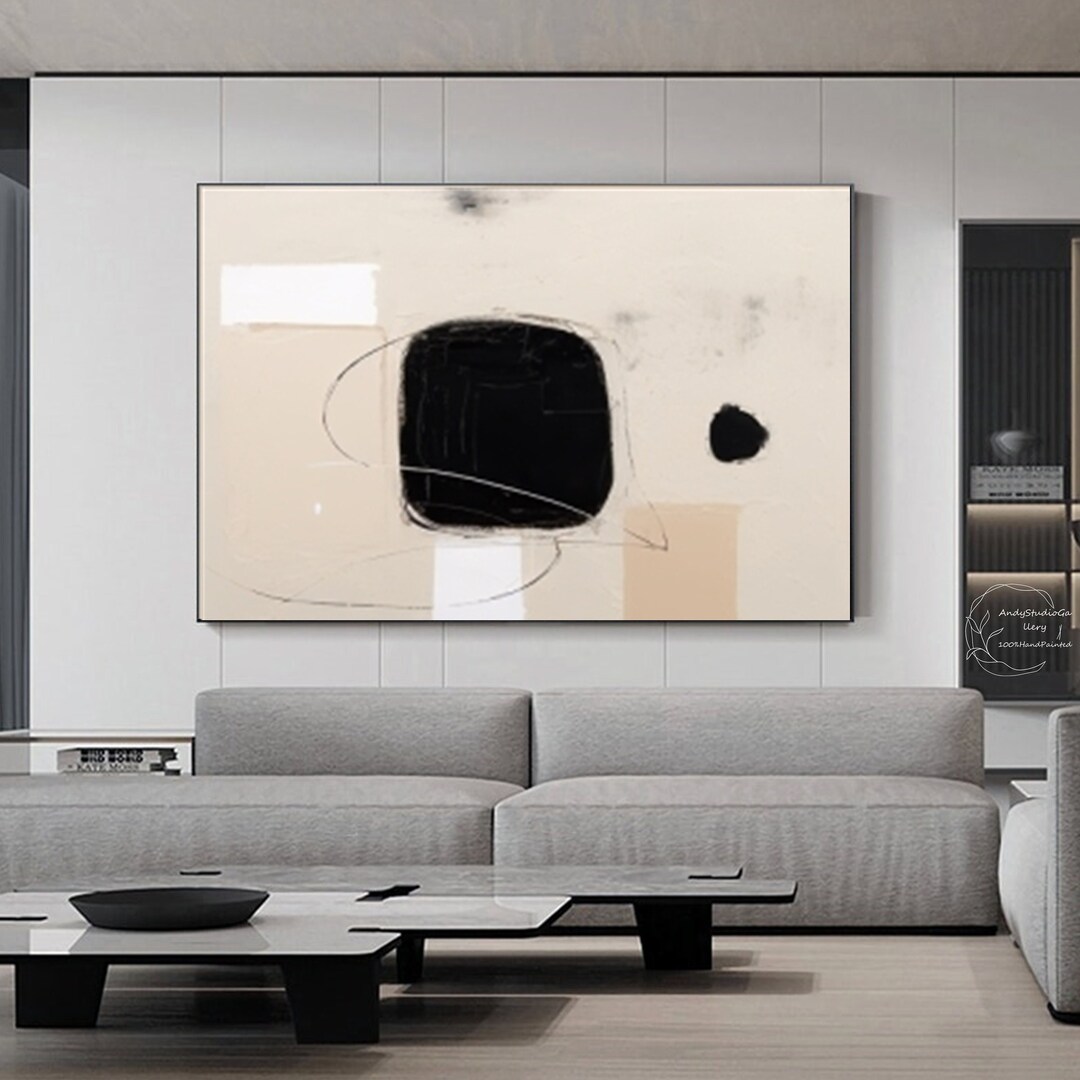 ブラック ベージュ 抽象的 幾何学的 図形 油絵 ベージュ ブラウン