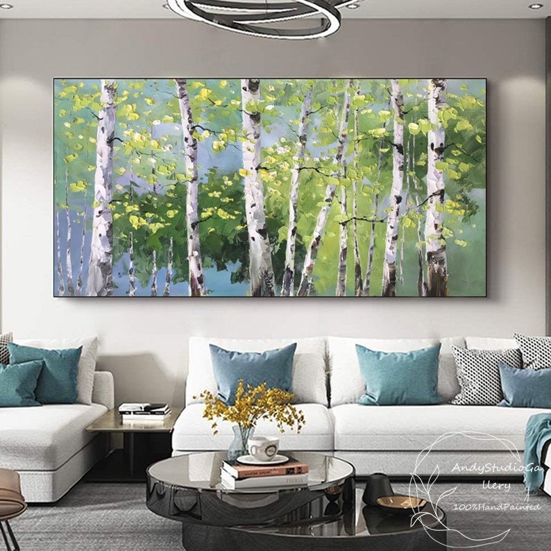 Large Silver Birch Tree Oil Painting On Canvas Original Green Birch ...