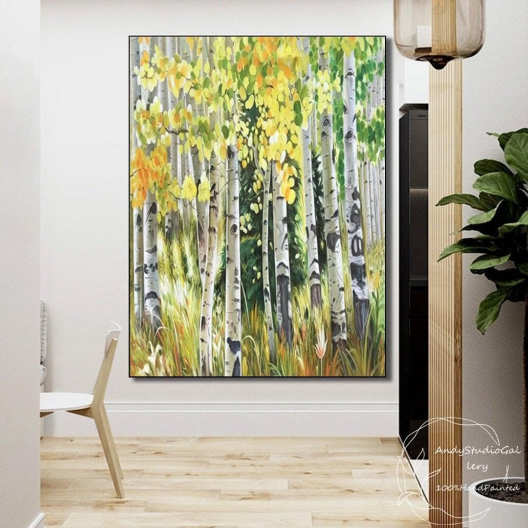 Large Autumn Birch Tree Painting Original Golden Aspen Tree Oil ...