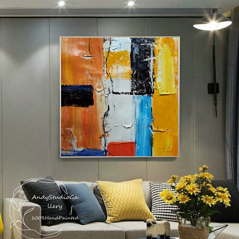 Large Yellow Abstract Paintingmodern Abstract Wall Artorange Etsy