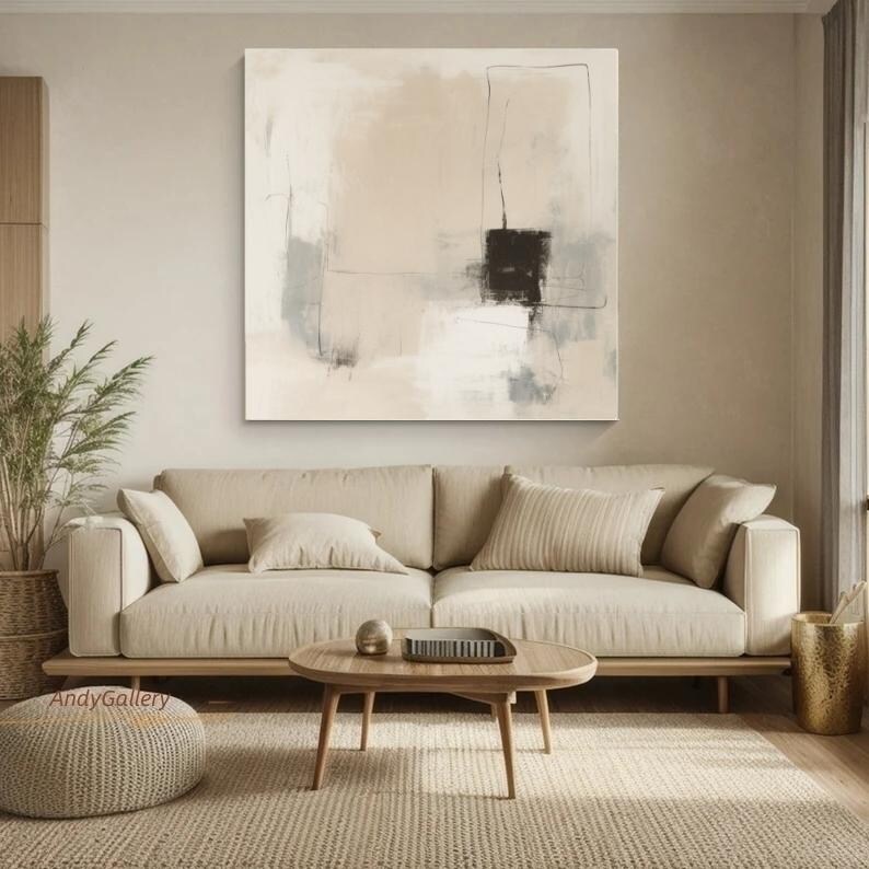 Modern Beige Minimalist Wall Art Beige Abstract Textured Painting on ...