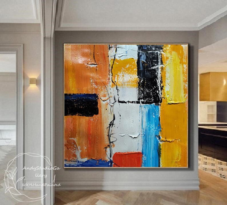 Large Yellow Abstract Paintingmodern Abstract Wall Artorange Etsy