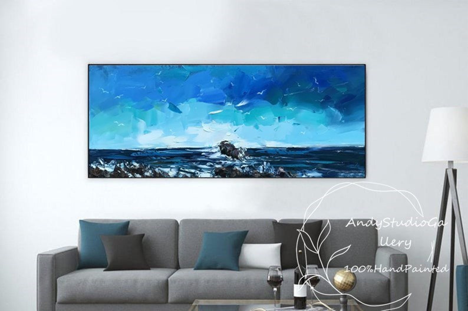 Large Abstract Sea Art Hand Painted Modern Impressionist Etsy