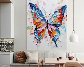 Large Abstract 3D Colorful Butterfly Oil Painting On Canvas Modern Heavy Textured Abstract Butterfly Wall Art Original Animals Painting Gift