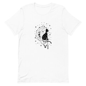 Floral Black Cat Moon T-Shirt - Mystical Cat Tee - Moon with Magic Gift Idea - Black Cat Outfit