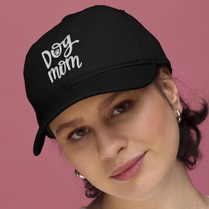 Dog Mom Baseball Cap with Paw Print | Embroidered Hat for Dog Lovers | Cute Pet Owner Gift | Econscious Adjustable Black Cap
