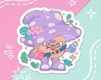 Cute purple druid mushroom Sticker | Vinyl sticker - Hydroflask sticker - journal sticker - laptop sticker - water bottle sticker