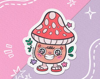 Cute red mushroom sticker | Vinyl sticker - Hydroflask sticker - journal sticker - cute car sticker - laptop sticker - water bottle sticker