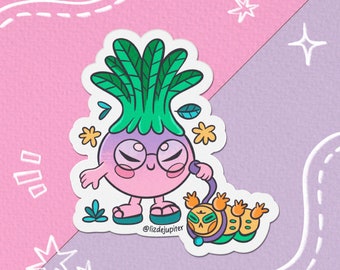 Cute radish with flipflops with caterpillar pet Vinyl sticker | Hydroflask sticker - journal sticker - laptop sticker - water bottle sticker
