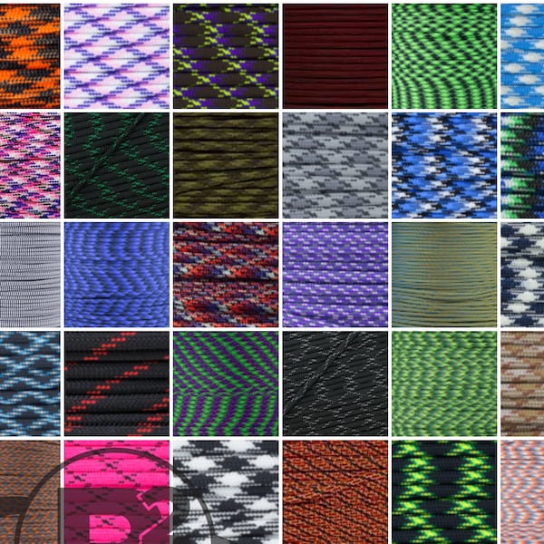 550 Paracord Multi Colors - Hanks de 10, 25, 50 et 100 pieds - Cordon de parachute - Fabriqué aux États-Unis - Fournitures d'artisanat et de plein air - Grand choix