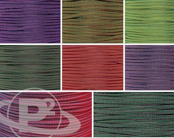May include: A collection of 10 different colors of paracord, each with a unique pattern. The paracord is arranged in a grid pattern, with each color taking up one square. The paracord is a popular material for crafting and survival.