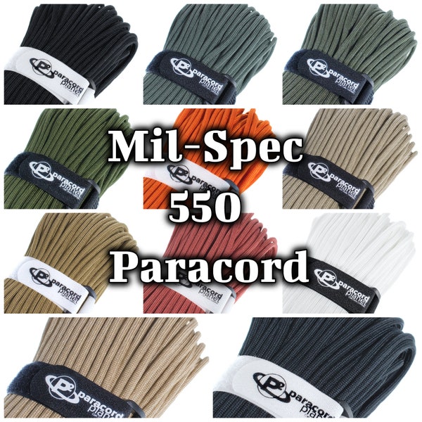 Paracord 550 Mil-Spec – Cordon de parachute – Type III 7 Strand Core – Fabriqué aux États-Unis – 10+ couleurs au choix – Activités de plein air et projets d’artisanat