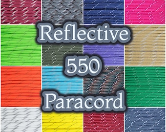 May include: Assortment of 12 colors of reflective 550 paracord. The paracord is woven with a reflective thread that makes it visible in low light conditions.