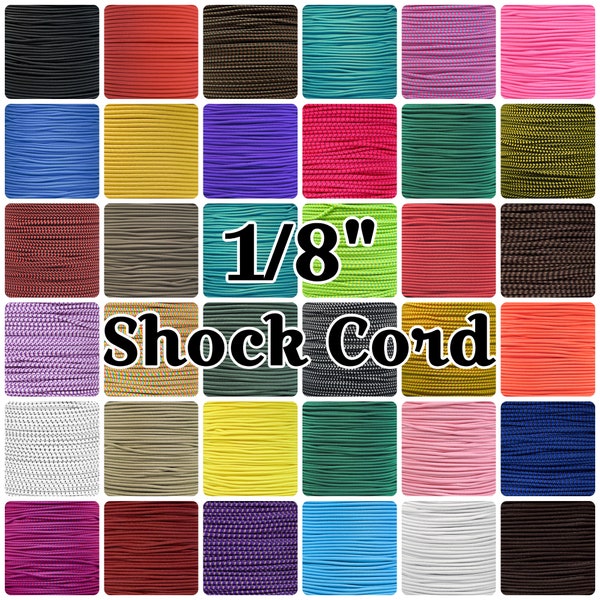 1/8” Shock Cord – 3mm Colored Elastic Cord – Various Lengths – Heavy Stretching – Round and Smooth Bungee Cord – DIY Crafts & Sewing