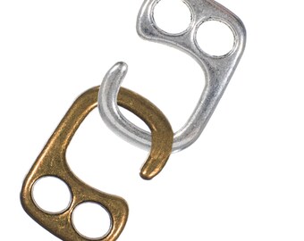 2 Hole Hook Clasps – Bronze & Silver Bracelet Hooks – Jewelry Findings – Leather, Paracord, String – Antique Cord Ends - 25mm x 17mm Clasps