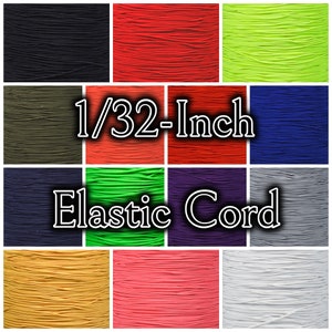 May include: Assortment of 1/32-inch elastic cord in various colors, including black, red, green, blue, purple, yellow, pink, and white.