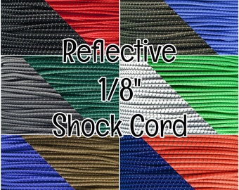 1/8” Reflective Shock Cord – Elastic Bungee Nylon Cord – Various Colors & Lengths – Crafting Stretch String – Indoor and Outdoor