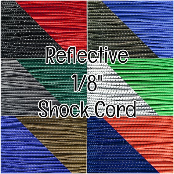 1/8” Reflective Shock Cord – Elastic Bungee Nylon Cord – Various Colors & Lengths – Crafting Stretch String – Indoor and Outdoor