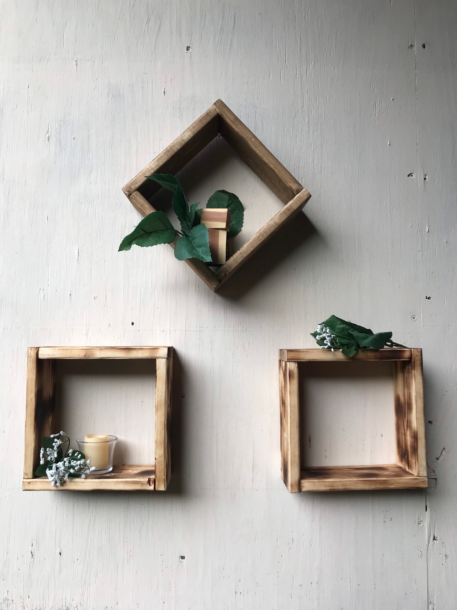 Set of 3 Wooden Box Shelves Etsy