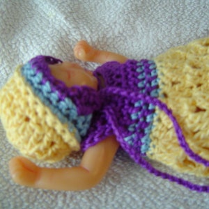 4&quot; Doll,Micro Doll Clothing,2Pc Shell Set,Miniature Crochet,Camille Allen,Tiny Ear Flap, Purple,Blue,Yellow by Caruss30x70StudioUsa