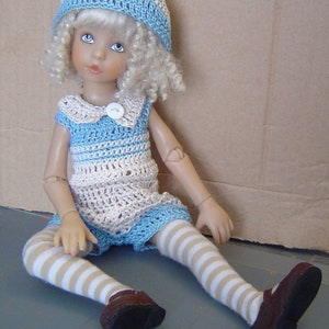 Lt Blue Two-Tone Romper,Doll Clothing,Mercerized Thread,Effner 12&quot; Doll®,3PC Set,Romper,Beanie,Removable Collar by Caruss30x70StudioUsa