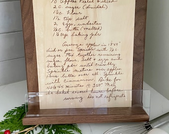 Custom Handwritten Recipe Cookbook Stand, Personalized Wood Burned Family Recipe Holder