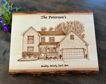Custom Home Portrait Wood Burn, Our First Home Sign, Wood Burned House Portrait, Realtor Closing Gift Personalized, Custom Home Address Sign