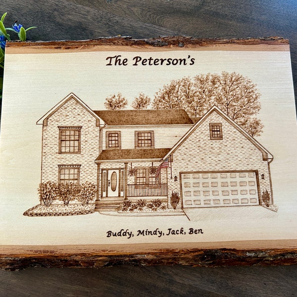 Custom Home Portrait Wood Burn, Our First Home Sign, Wood Burned House Portrait, Realtor Closing Gift Personalized, Custom Home Address Sign