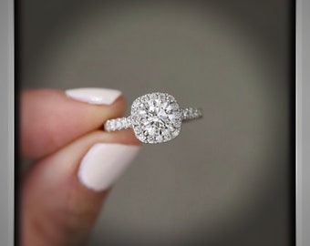ON SALE***1.60 Ct Cushion Shaped Halo with Brilliant Cut Round Diamond Engagement Ring VS1 E