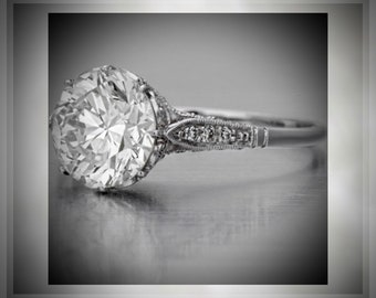 Im Verkauf 3.60 Karat Edwardian Antique Style Platin Diamant Verlobungsring von Schnürsenkel Leigh & Company