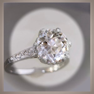 RARE * Circa 1920 Style Platinum Antique Tiffany Style Engagement Ring *** 2.00 Ct European Cut Round Diamond *** By Chelsea Leigh & Company