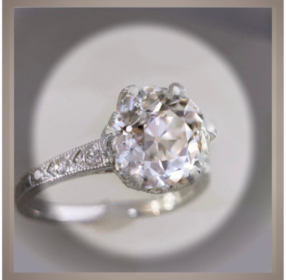 RARE * Circa 1920 Style Platinum Antique Tiffany Style Engagement Ring *** 2.00 Ct European Cut Round Diamond *** By Chelsea Leigh & Company