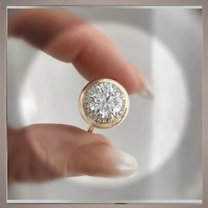 On SALE*** QUICK ship ***3.65 Carat Round  Diamond Button Ring with Halo Engagement Ring    *** By Chelsea Leigh and Company