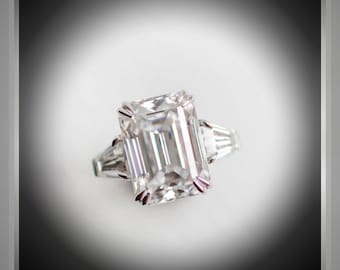 On SALE *** 4.50 Ct Emerald Cut Diamond Engagement Ring with Tapered Baguettes  VVS *** By Chelsea Leigh and Company
